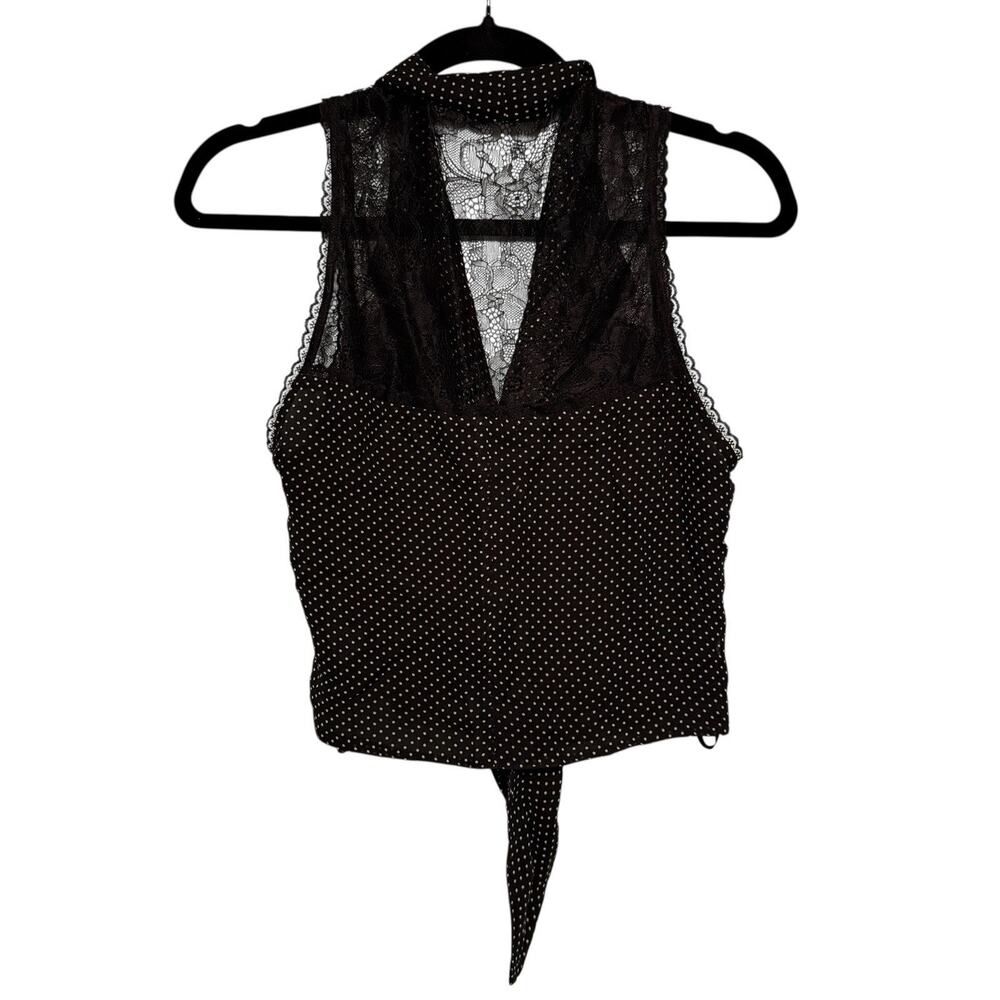 VTG Bebe Y2K Black 100% SILK Sheer Polka Dot Women Top SIZE SMALL Lacie Whimsy - Picture 12 of 16